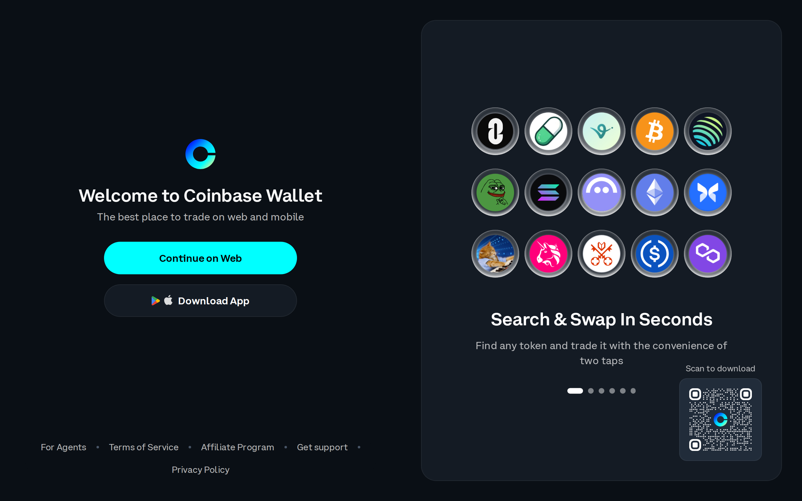 Coinbase Wallet sign-in page on base.app with the heading Welcome to Coinbase Wallet