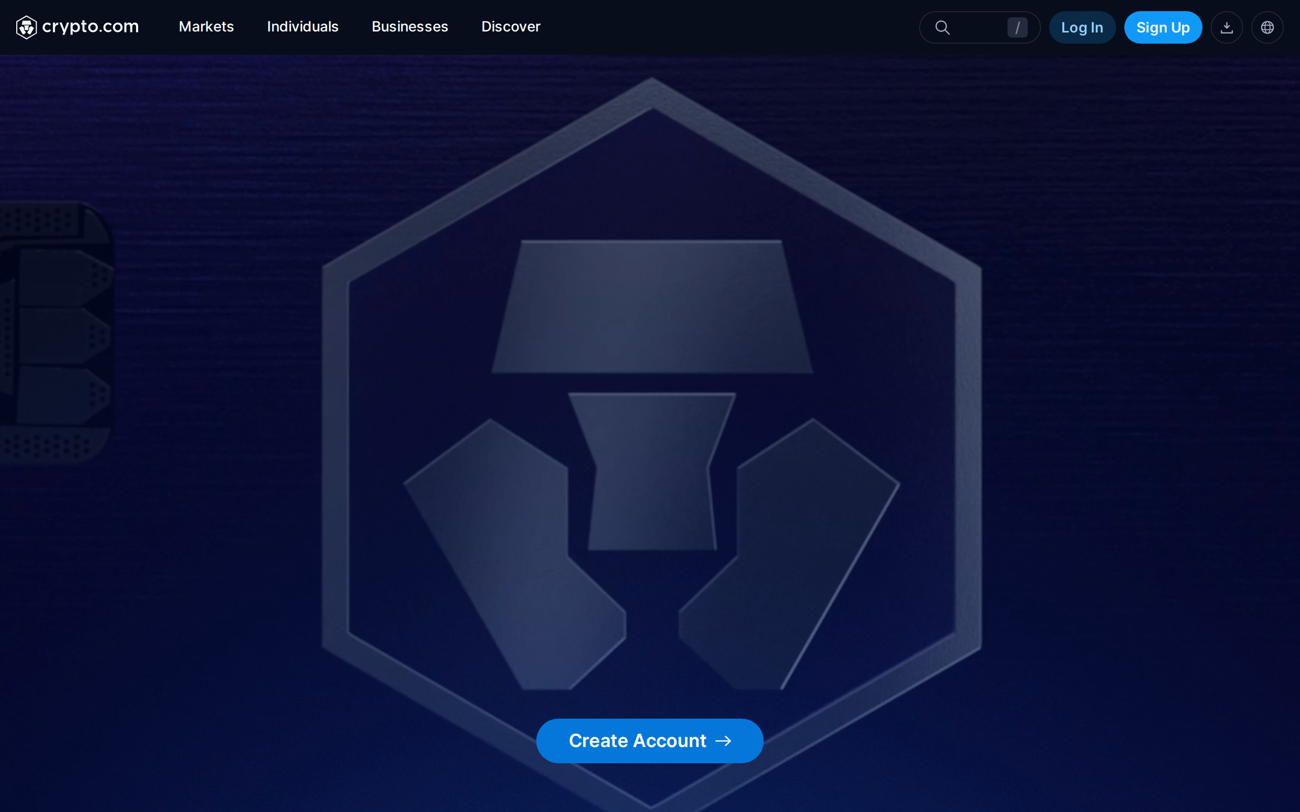 Crypto.com Visa card landing page with a full-width video