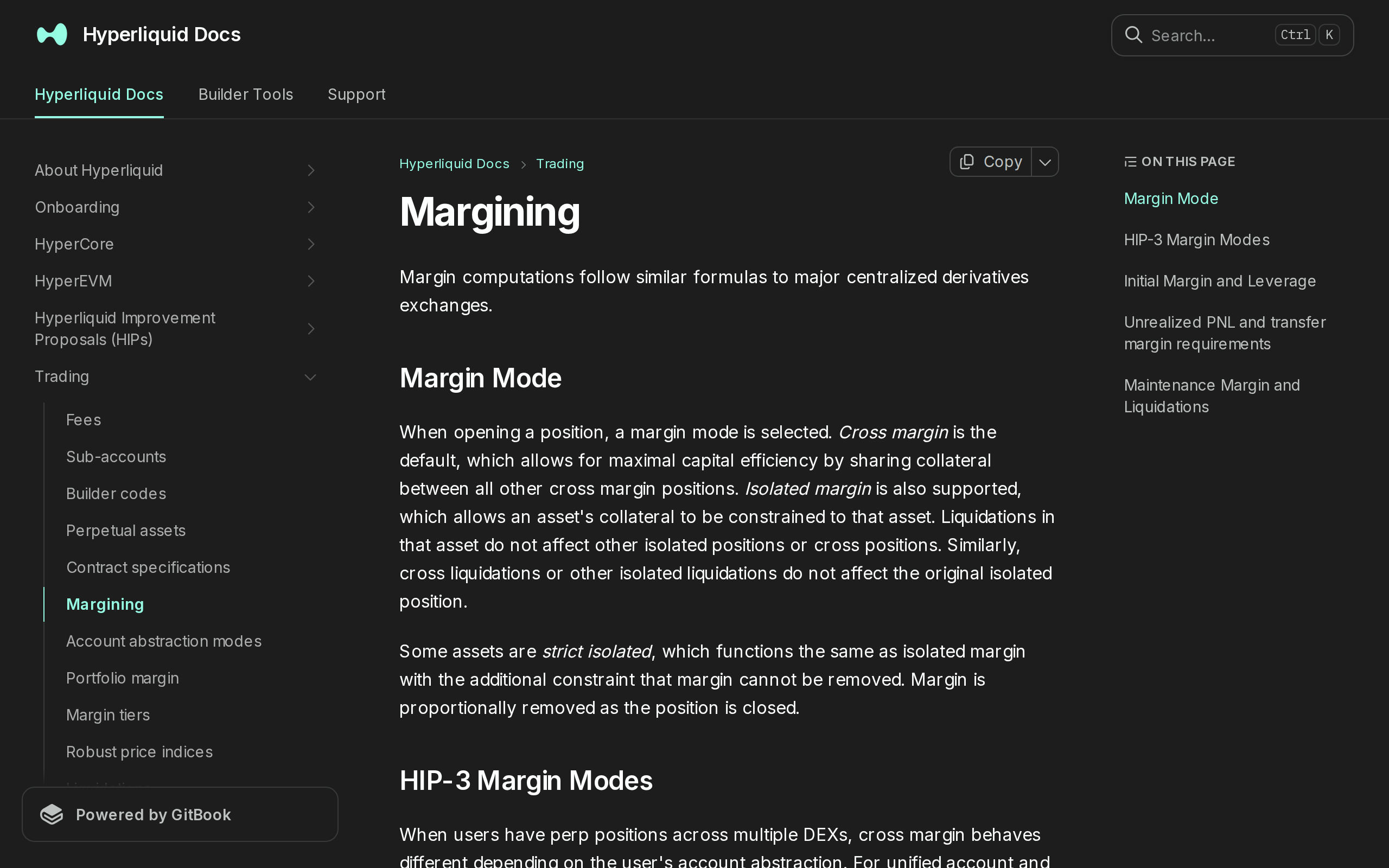 Hyperliquid margining documentation covering margin modes