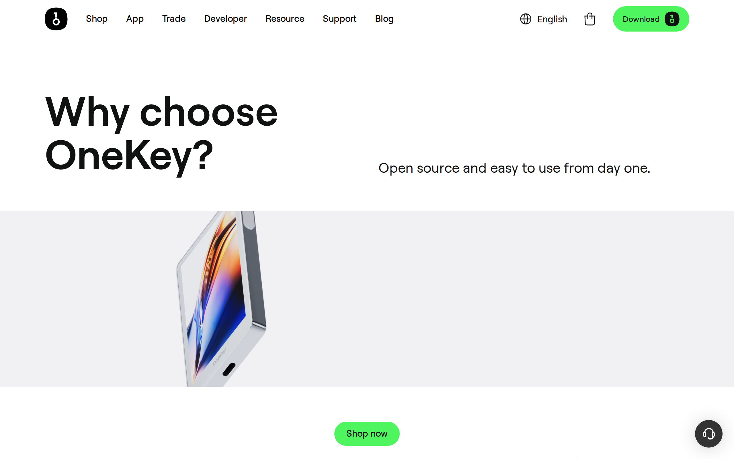 OneKey why-choose page headed Try it first free of charge with a line that the app works without a hardware wallet